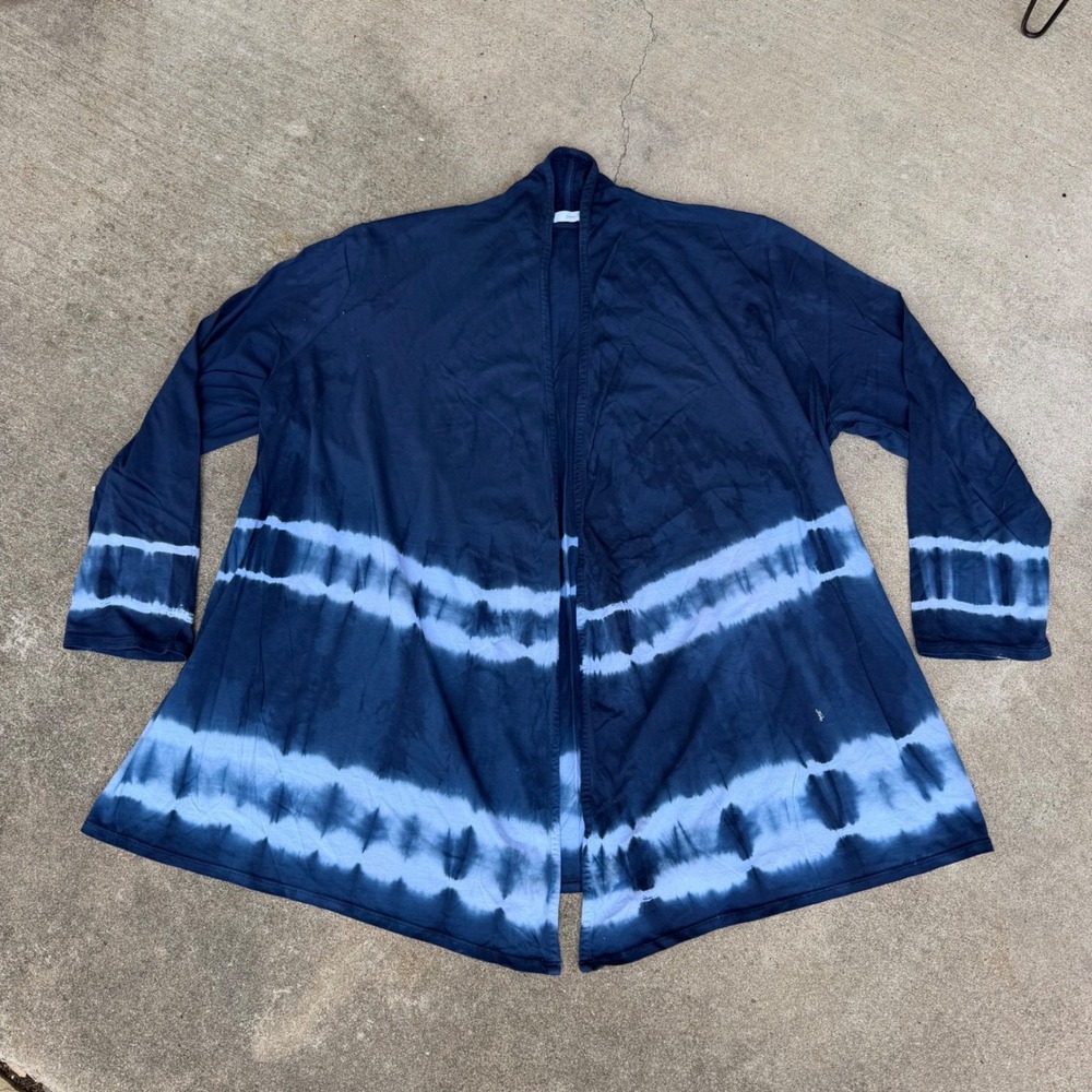 PureJill Pima Cotton Tie Dye Open Front Cardigan Blue Indigo XL